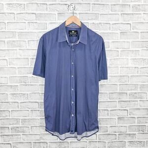 Butter Cloth Short Sleeve Button up Shirt Blue geo size Reg size XL